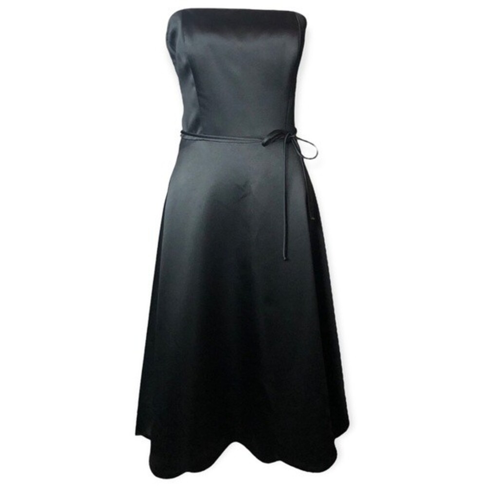 White House Black Market Black Satin Strapless A-line Belted Dress